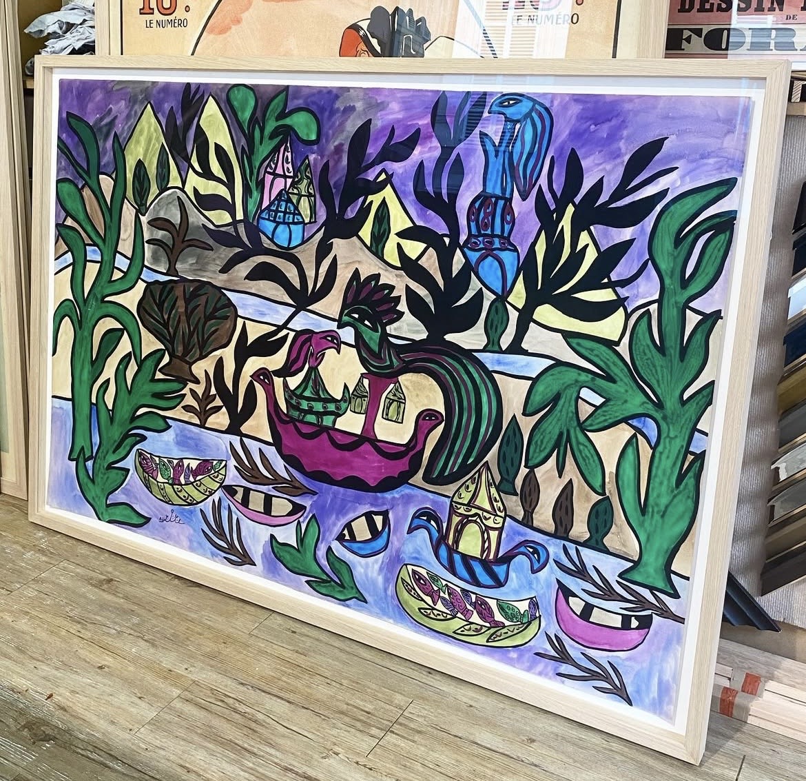 Encadrement sur mesure grande peinture contemporaine - Au Passe-Partout Paris 9