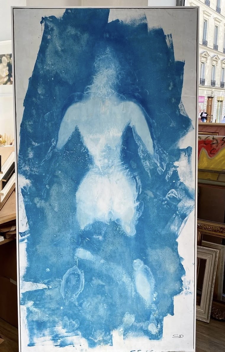Encadrement cyanotype oeuvre art grand format - Atelier Au Passe-Partout Paris 9